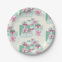 Weihnachtsgeschenke in Grün und Rosa