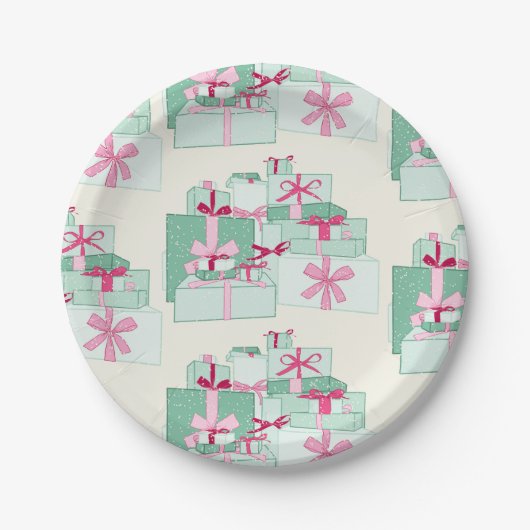 Weihnachtsgeschenke in Grün und Rosa Pappteller (Vorderseite)