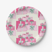 Weihnachtsgeschenke in Rosa und Grün Pappteller (Vorderseite)