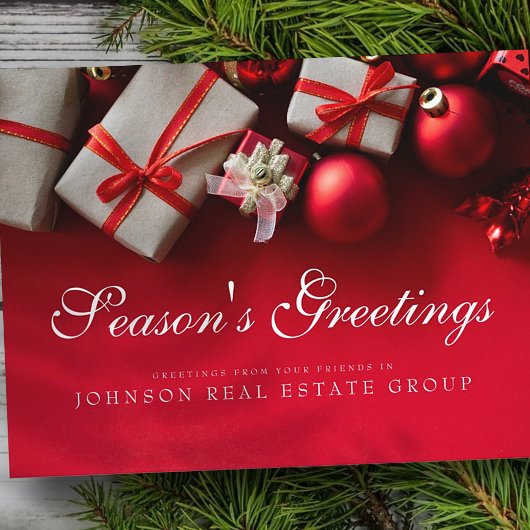 Weihnachtsgeschenke in Rot | Grüße der Jahreszeit Postkarte