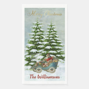 Weihnachtsgeschenke in seinem Vintagen Autoschneeb Serviette
