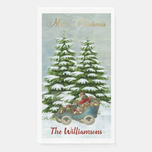 Weihnachtsgeschenke in seinem Vintagen Autoschneeb Serviette (Vorderseite)