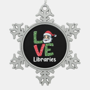 Weihnachtsgeschenke LIEBE Bibliotheken Niedlich Sa Schneeflocken Zinn-Ornament