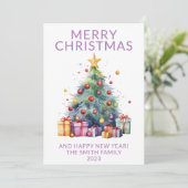 Weihnachtsgeschenke Lila Urlaub Einladung (Stehend Vorderseite)