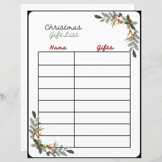 Weihnachtsgeschenke-Liste Planner Seite (Vorne/Hinten)
