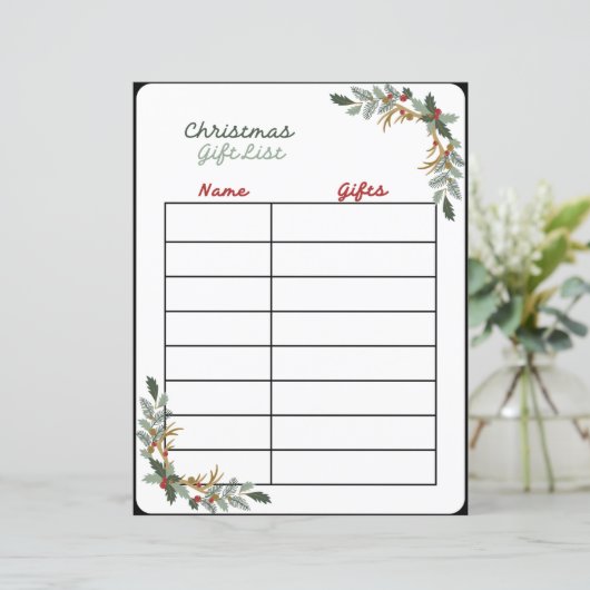 Weihnachtsgeschenke-Liste Planner Seite (Stehend Vorderseite)
