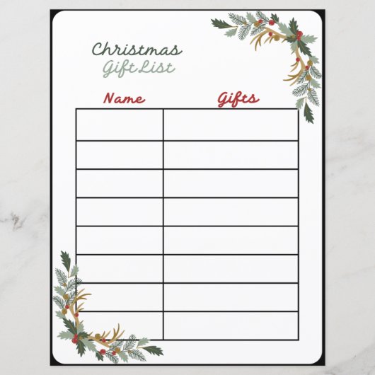 Weihnachtsgeschenke-Liste Planner Seite (Vorderseite)