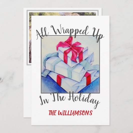 Weihnachtsgeschenke mit Foto Feiertagskarte (Vorne/Hinten)