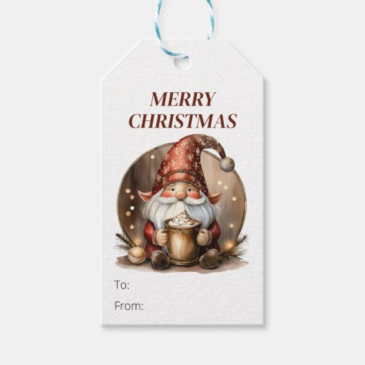 Weihnachtsgeschenke mit Gnome mit heißem Kakao Geschenkanhänger (Vorderseite)