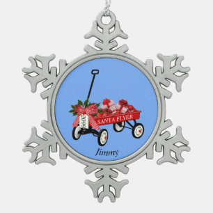 Weihnachtsgeschenke mit Zehnerzzierzeug Wagon. Schneeflocken Zinn-Ornament