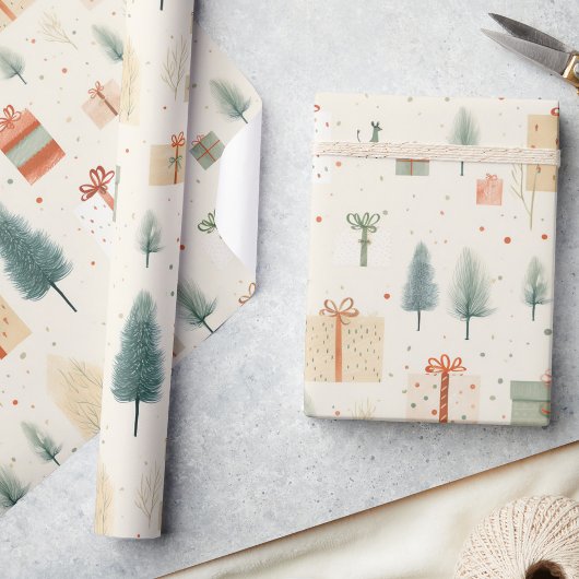 Weihnachtsgeschenke & Pine Trees Wasserfarbe Geschenkpapier