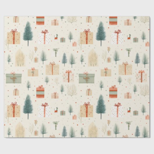 Weihnachtsgeschenke & Pine Trees Wasserfarbe Geschenkpapier (Flach)