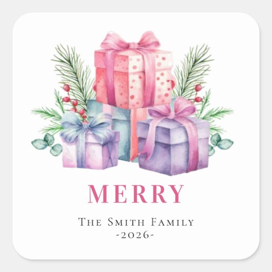 Weihnachtsgeschenke Quadratischer Aufkleber (Vorderseite)