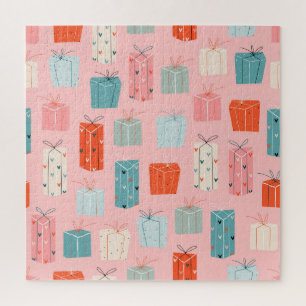 Weihnachtsgeschenke, rosa Hintergrund, vintage Mus Puzzle