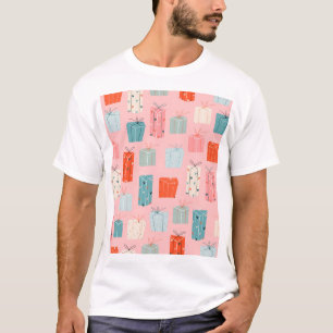 Weihnachtsgeschenke, rosa Hintergrund, Vintages Mu T-Shirt