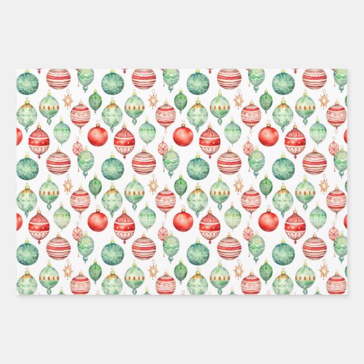 Weihnachtsgeschenke, Strümpfe und Ornamente Geschenkpapier Set (Vorderseite 3)