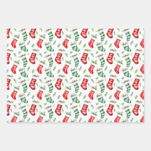 Weihnachtsgeschenke, Strümpfe und Ornamente Geschenkpapier Set (Vorderseite 2)