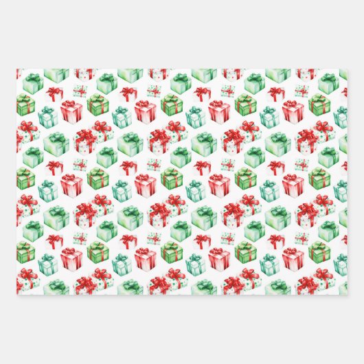 Weihnachtsgeschenke, Strümpfe und Ornamente Geschenkpapier Set (Vorderseite)