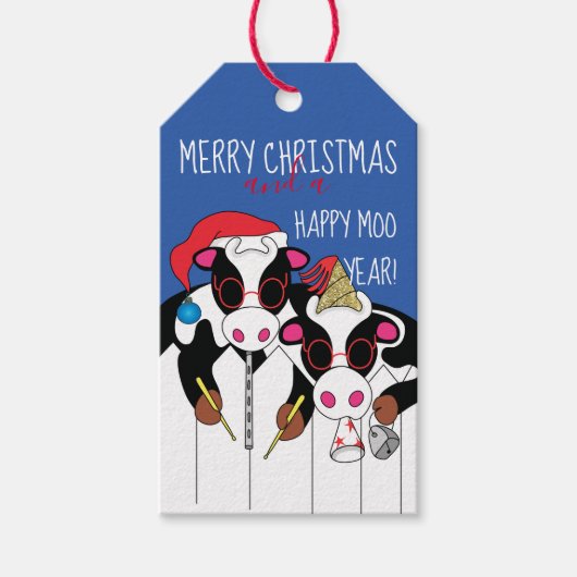 Weihnachtsgeschenke Tags Happy Moo Year Geschenkanhänger (Vorderseite)