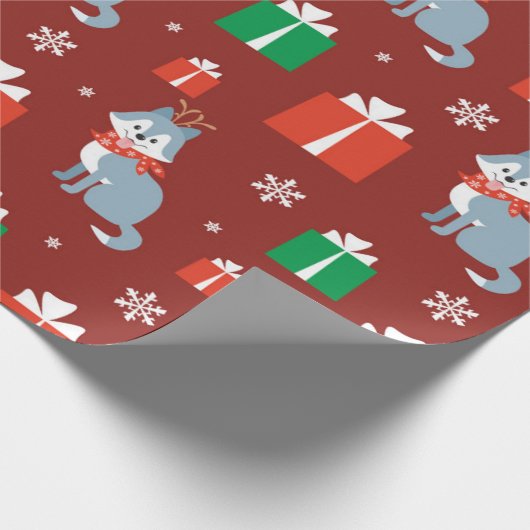 Weihnachtsgeschenke und Husky-Muster Geschenkpapier (Ecke)