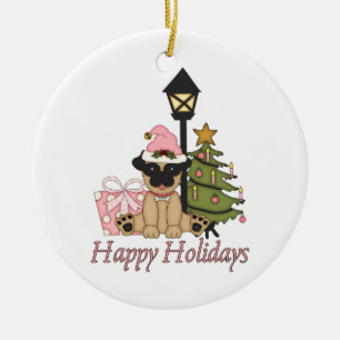 Weihnachtsgeschenke und -karten für den Mops indiv Keramikornament