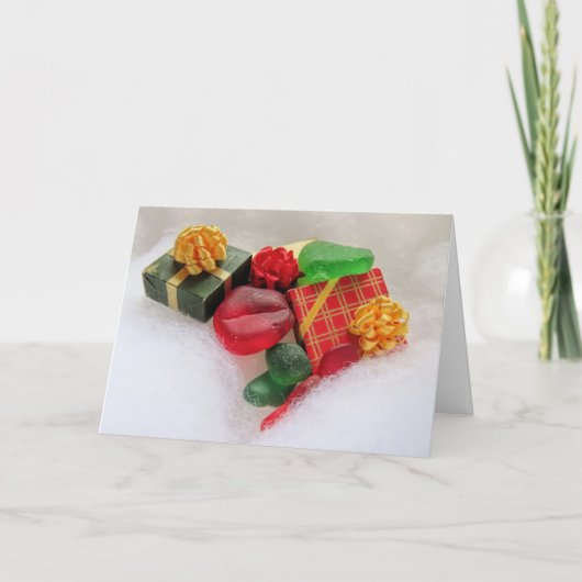 Weihnachtsgeschenke und Meerglas Karte (Vorderseite)