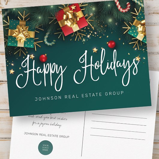 Weihnachtsgeschenke und Ornamente Happy Holidays Postkarte