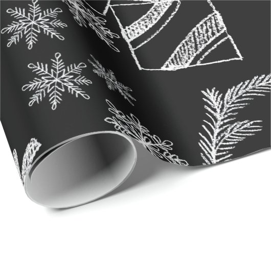 Weihnachtsgeschenke und Schnee in Schwarz und Weiß Geschenkpapier (Rolleneckpunkt)