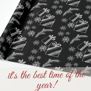 Weihnachtsgeschenke und Schnee in Schwarz und Weiß Geschenkpapier