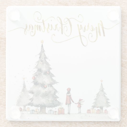 Weihnachtsgeschenke unter dem Baum Glasuntersetzer (Rückseite)