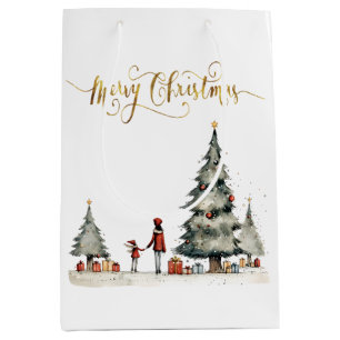 Weihnachtsgeschenke unter dem Baum Mittlere Geschenktüte