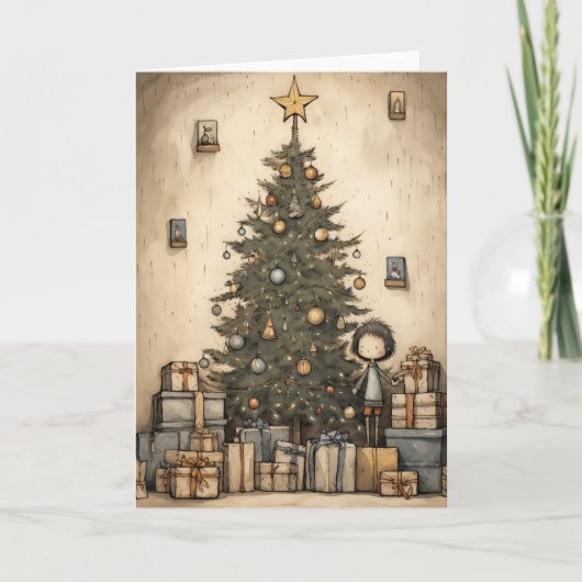 Weihnachtsgeschenke unter der BaumIllustration Karte (Vorderseite)