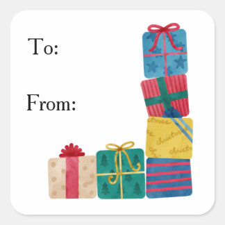 Weihnachtsgeschenke von und zu Geschenkklebern Quadratischer Aufkleber