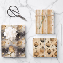Weihnachtsgeschenke Wrap Stars und Robins Gold & W