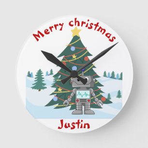 Weihnachtsgeschenkfamilie, personalisierte Bezeich Runde Wanduhr
