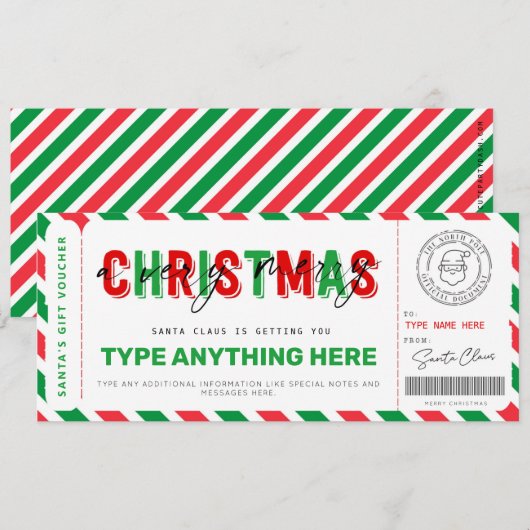 Weihnachtsgeschenkgutschein Vorlage für Kinder (Vorne/Hinten)