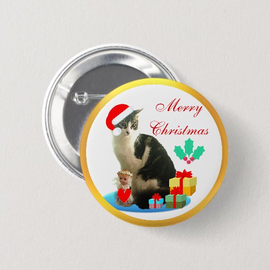 Weihnachtsgeschenkkatze, Engel & Geschenke Button (Vorne & Hinten)