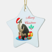 Weihnachtsgeschenkkatze, Engel & Geschenke Keramik Ornament (Links)