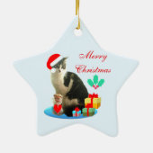 Weihnachtsgeschenkkatze, Engel & Geschenke Keramik Ornament (Hinten)