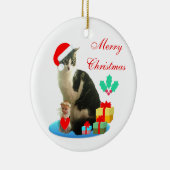 Weihnachtsgeschenkkatze, Engel & Geschenke Keramik Ornament (Rechts)