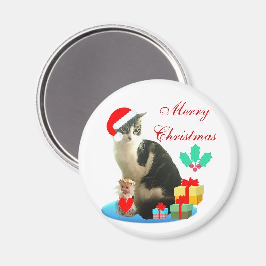 Weihnachtsgeschenkkatze, Engel & Geschenke Magnet (Vorderseite/Rückseite)