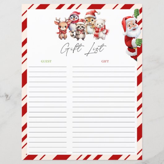 Weihnachtsgeschenkliste (Vorderseite)