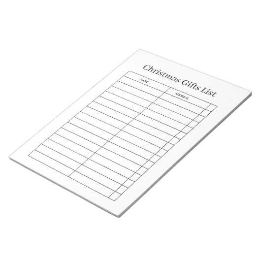 Weihnachtsgeschenkliste Notizblock (angewinkelt)