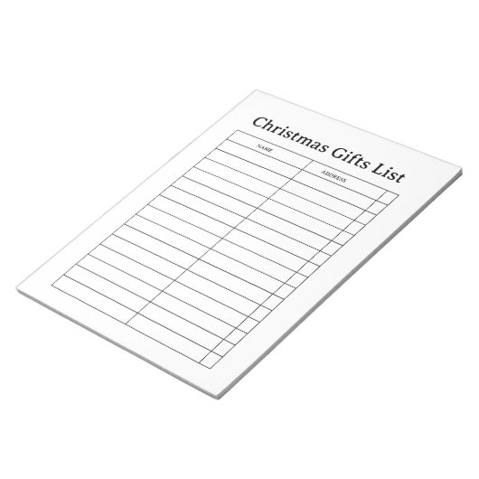 Weihnachtsgeschenkliste Notizblock (angewinkelt)