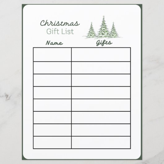 Weihnachtsgeschenkliste Planungsseite  (Vorderseite)