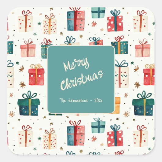 Weihnachtsgeschenkpakete Vintag Quadratischer Aufkleber (Vorderseite)