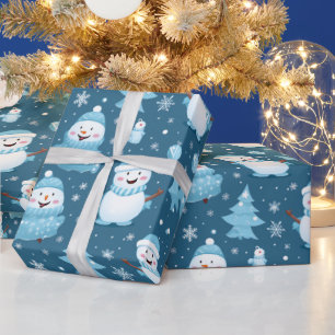 Weihnachtsgeschenkpapier für den blauen Schneemann Geschenkpapier