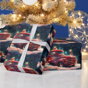 Weihnachtsgeschenkpapier   Weihnachtsroter LKW Geschenkpapier