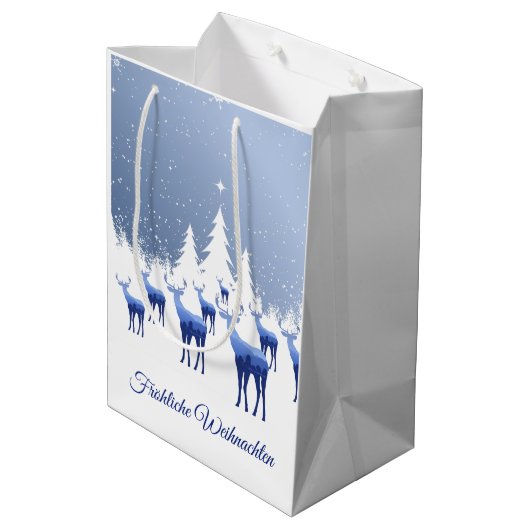 Weihnachtsgeschenktasche Blue Deer Frohliche Weihn Mittlere Geschenktüte (Rückseite Schrägansicht)