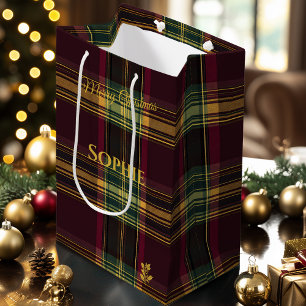 Weihnachtsgeschenktasche Burgunderkariert Tartan-D Mittlere Geschenktüte
